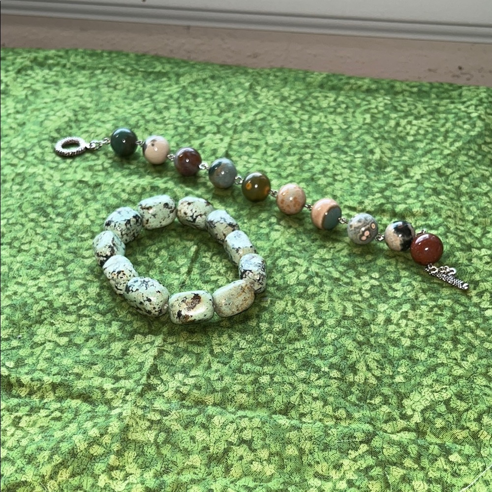 Elegant Green and Multicolor‎ Beaded Bracelet Set